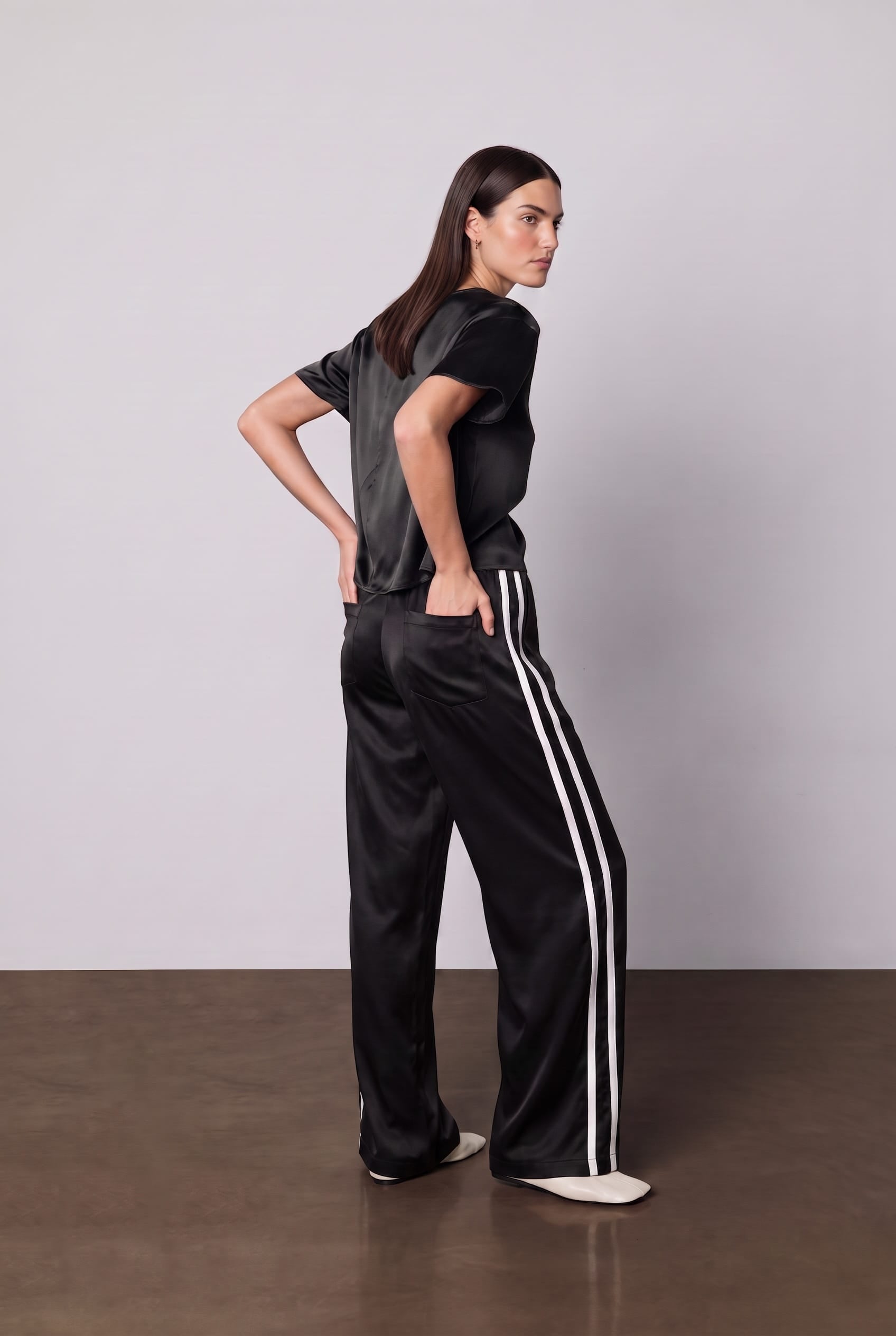 Anaphe Pants & Shorts Black Silk Track Pants Black White Double Stripes - Atelier