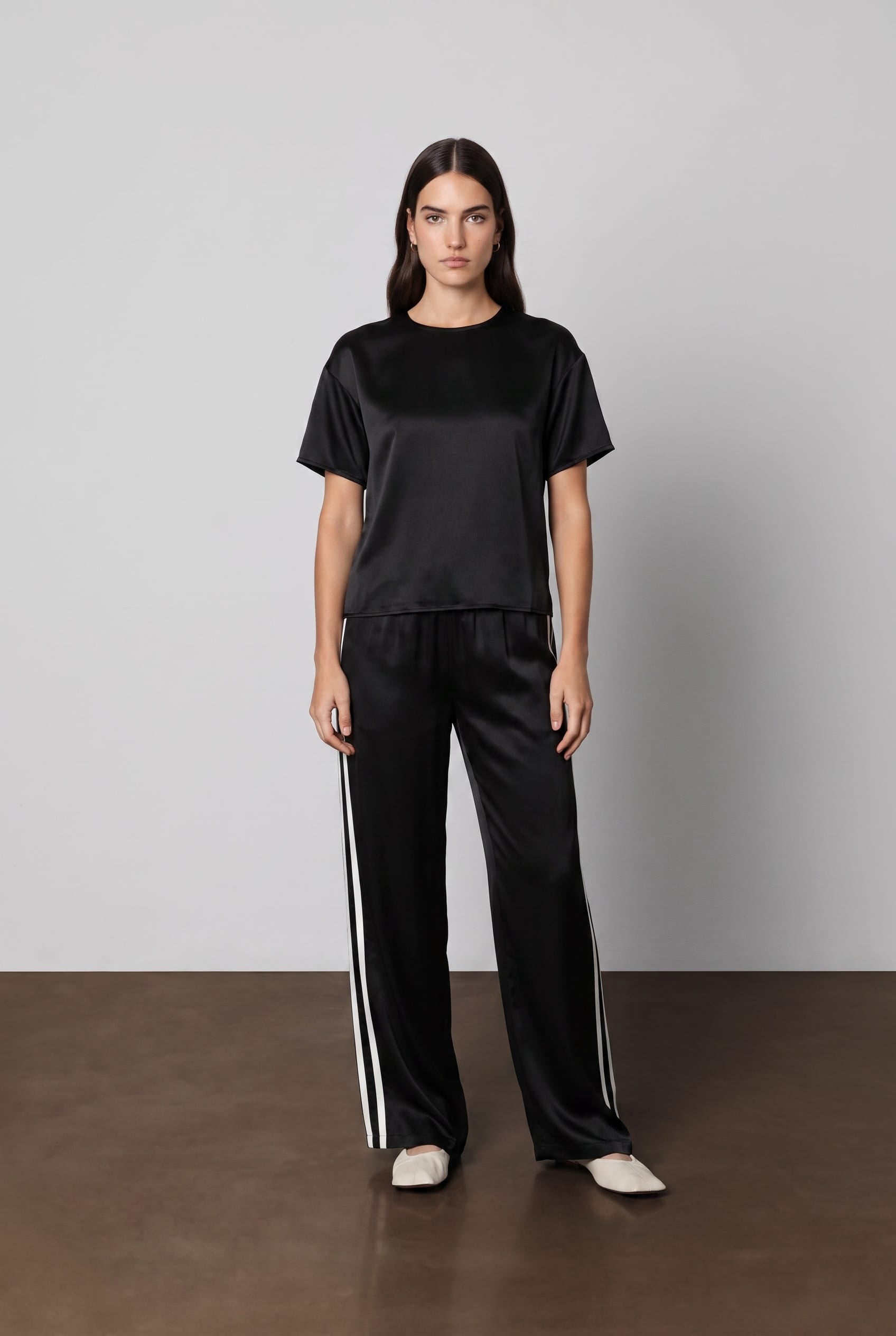 Anaphe Pants & Shorts Black Silk Track Pants Black White Double Stripes - Atelier