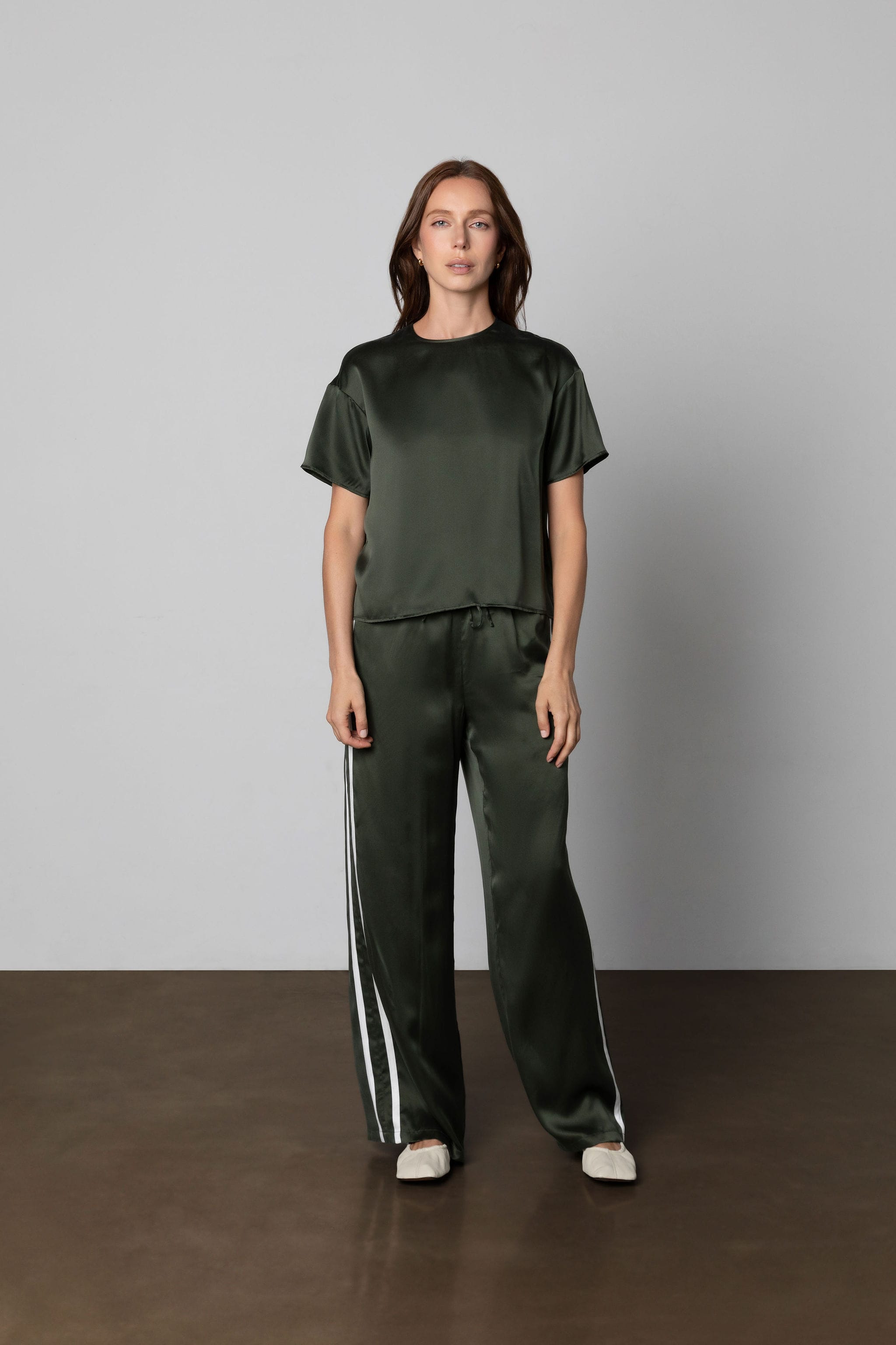 Anaphe Pants & Shorts Silk Track Pants Hunter Green Double Stripes - Sandwashed Silk