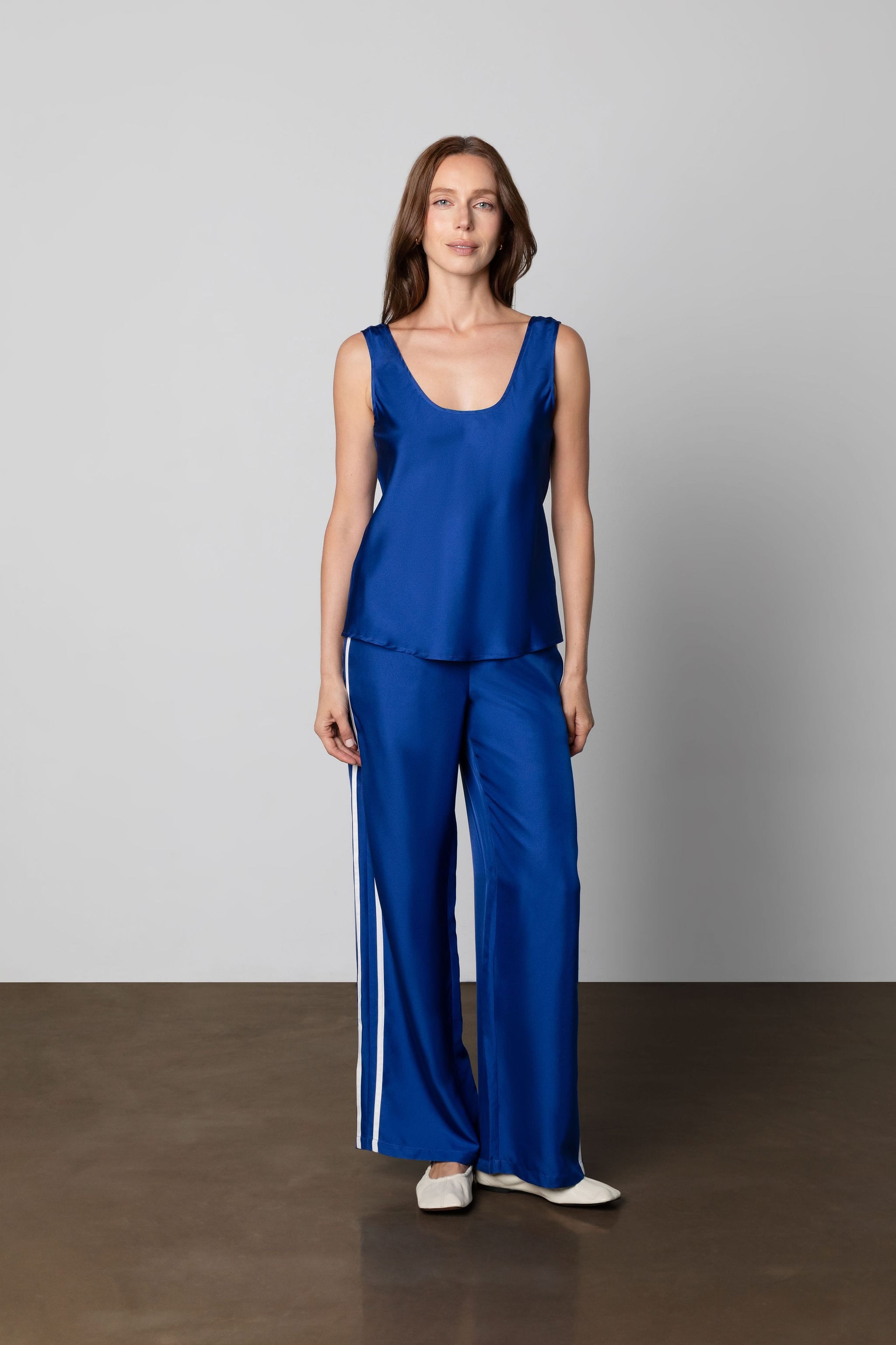 Anaphe Pants & Shorts Sporty Silk Track Pants Cobalt White Double Stripes - Twill Silk