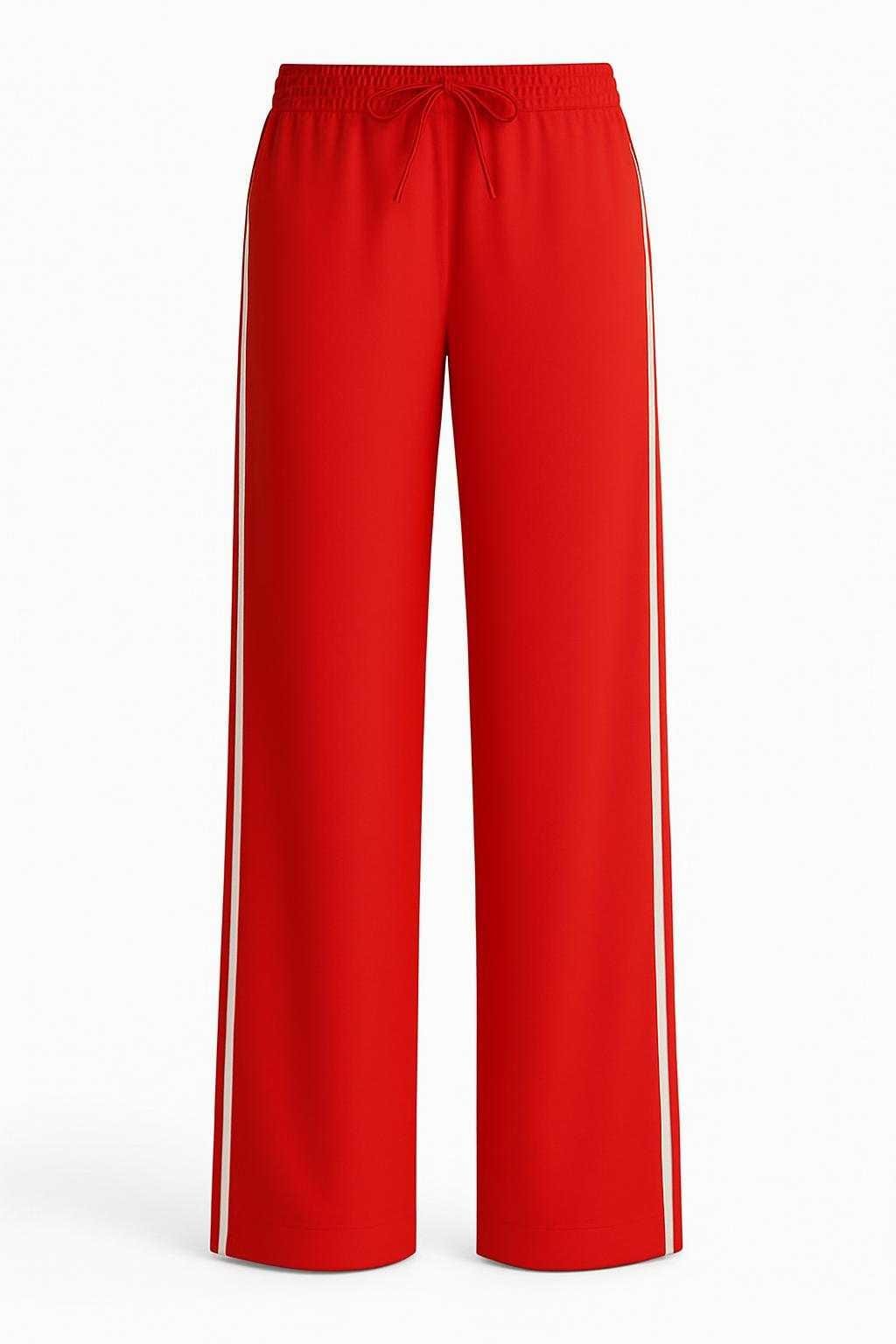 Anaphe Pants & Shorts Sporty Silk Track Pants Red White Double Stripes - Twill Silk