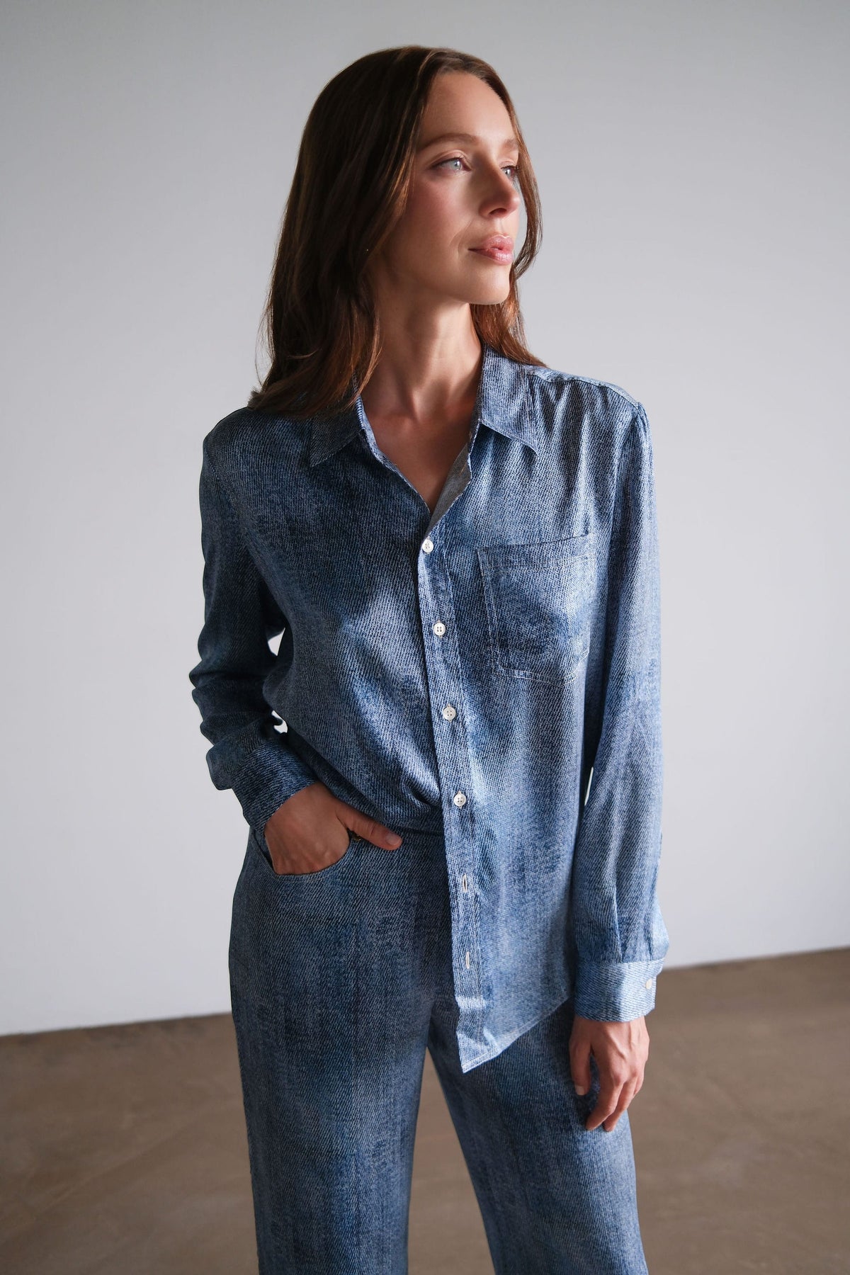 Anaphe Shirts & Tops Austin Long Sleeve Shirt -Indigo Blue Acid Wash