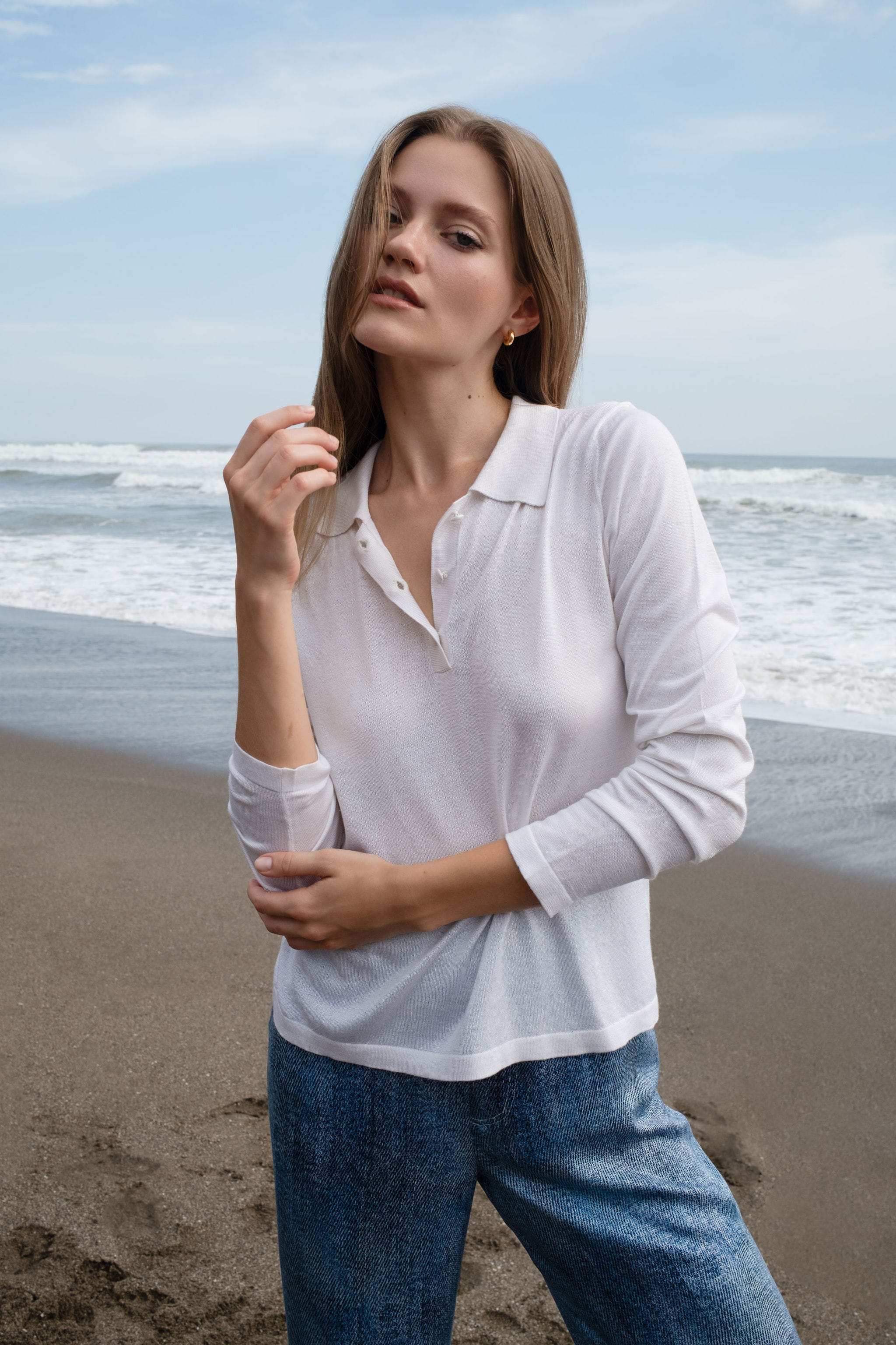 Anaphe Shirts & Tops Club Polo Silk Jersey Sweater (Long Sleeve) - White