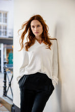 Load image into Gallery viewer, Anaphe Shirts &amp; Tops Fine Knit Collared Pullover Sweater (55% Silk 45% Organic Cotton) White
