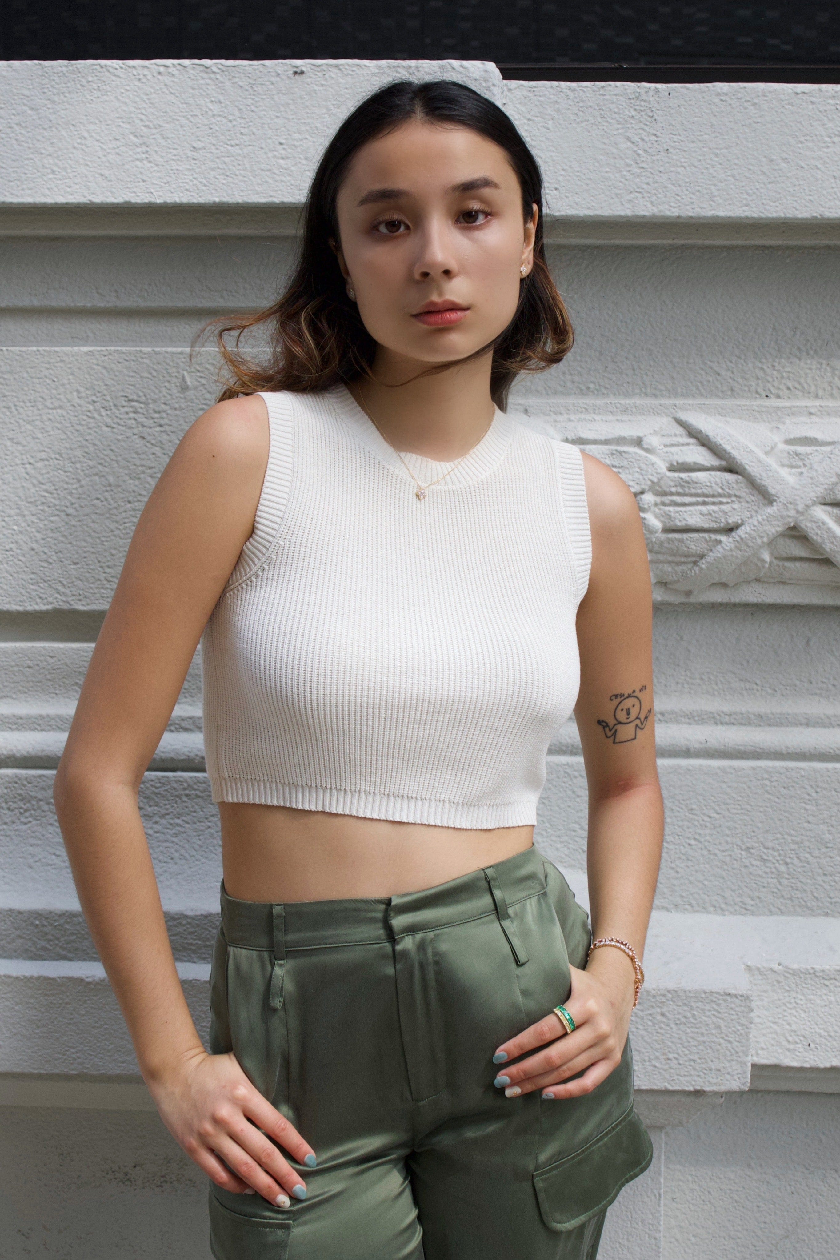 Medium Knit Crop Top White Last Chance Archive1