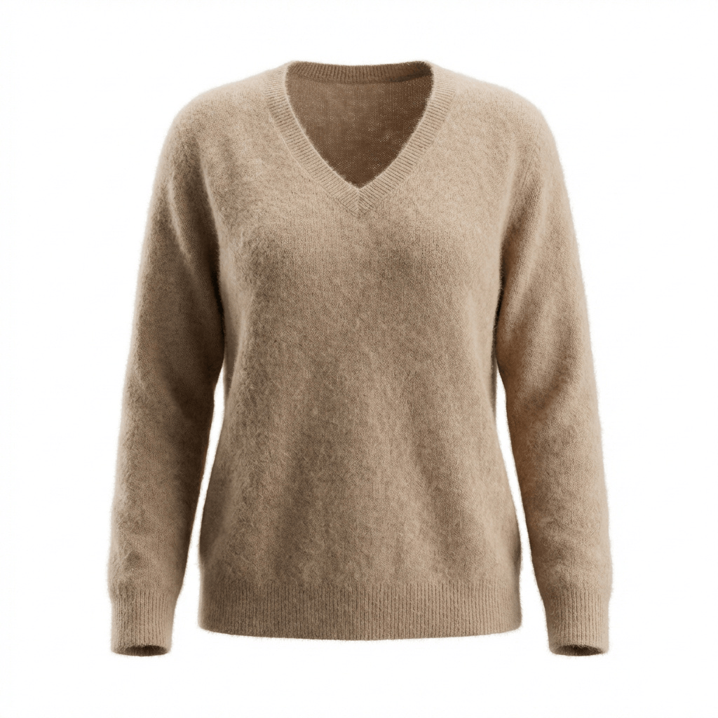 Anaphe Shirts & Tops Oat Brown / XS/S Luxury Brushed Cashmere V Neckline Sweater