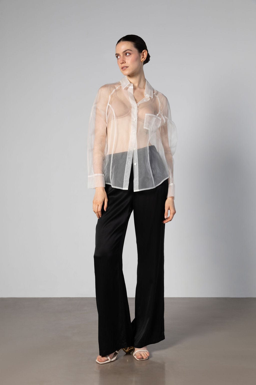 Anaphe Shirts & Tops Sheer Organza Silk Structured Shirt, White Sheer - Atelier