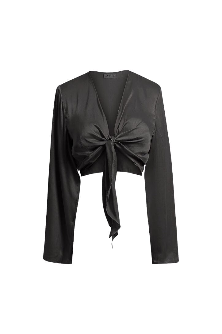 Anaphe Shirts & Tops Silk Crop Multi Way Tie Top Classic Black
