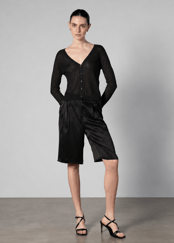Anaphe Shirts & Tops Soft Spring Semi Sheer Cashmere Knit Cardigan - Black