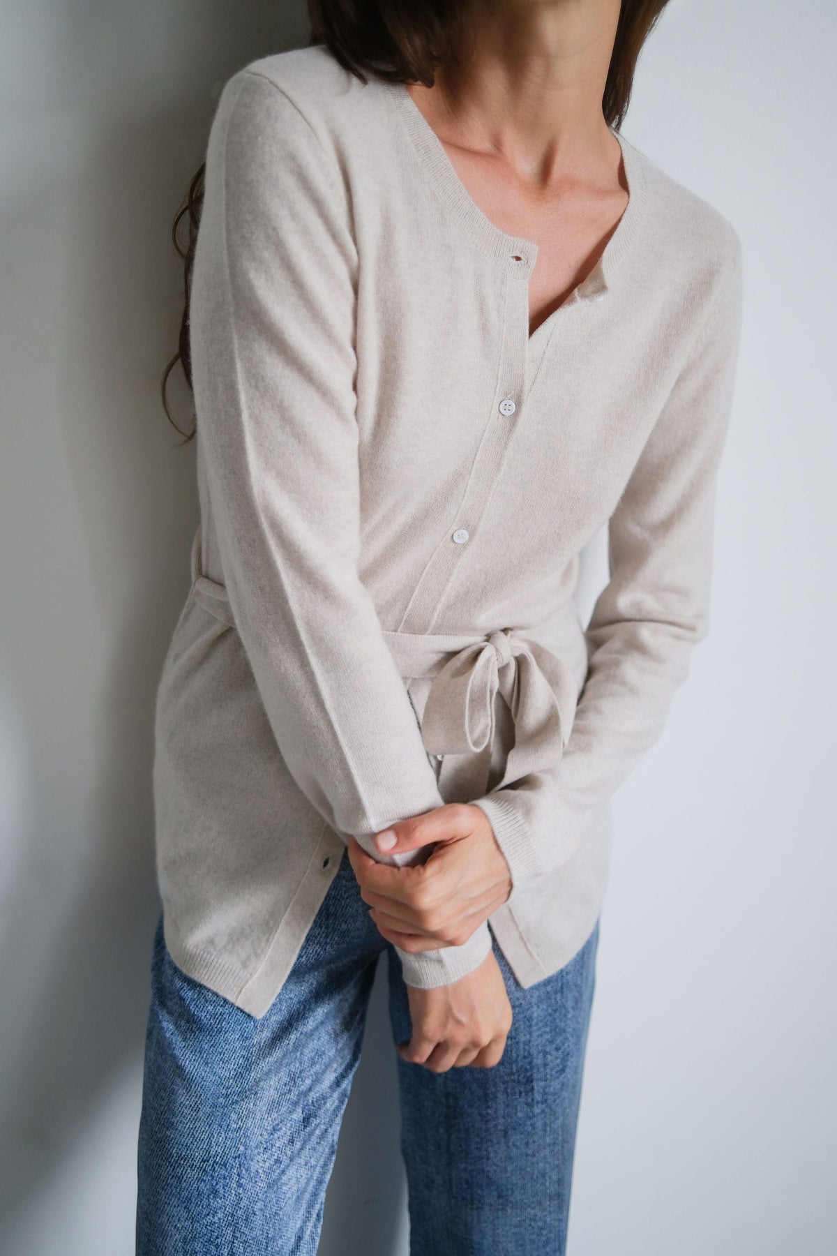Anaphe Shirts & Tops Wrap Tie Cashmere Knit Cardigan - Ecru
