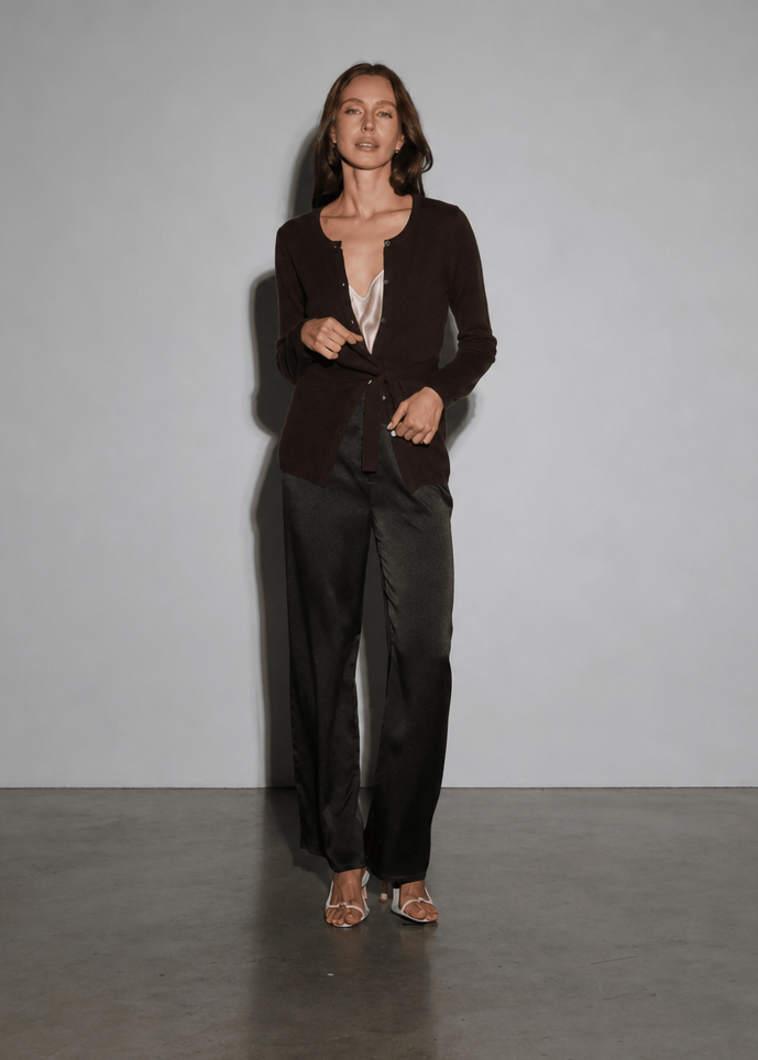 Anaphe Shirts & Tops Wrap Tie Cashmere Knit Cardigan - Espresso