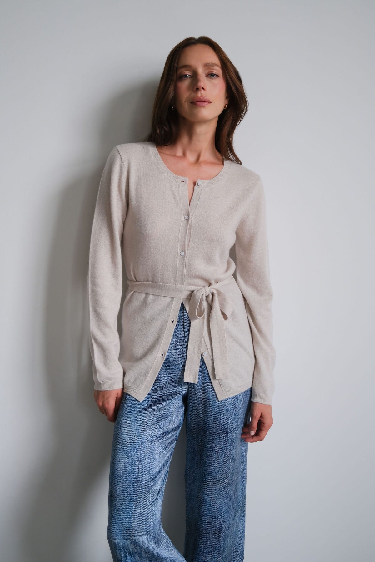 Anaphe Shirts & Tops Wrap Tie Cashmere Knit Cardigan - Soft Beige