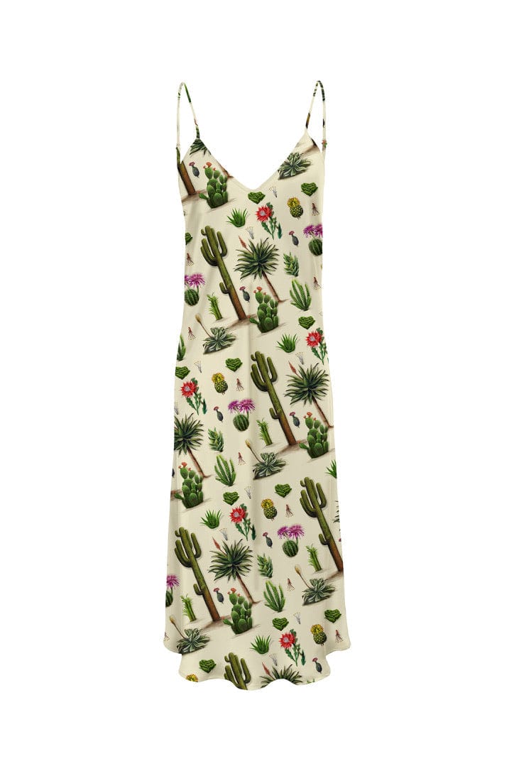 Anaphe Short Dress XS Short V Silk Dress - Cactus Print