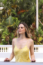Load image into Gallery viewer, Anaphe Short V Dress Short Silk Slip Dress Sunshine Yellow Dots Dress
