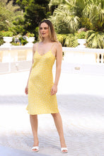 Load image into Gallery viewer, Anaphe Short V Dress XS Short Silk Slip Dress Sunshine Yellow Dots Dress

