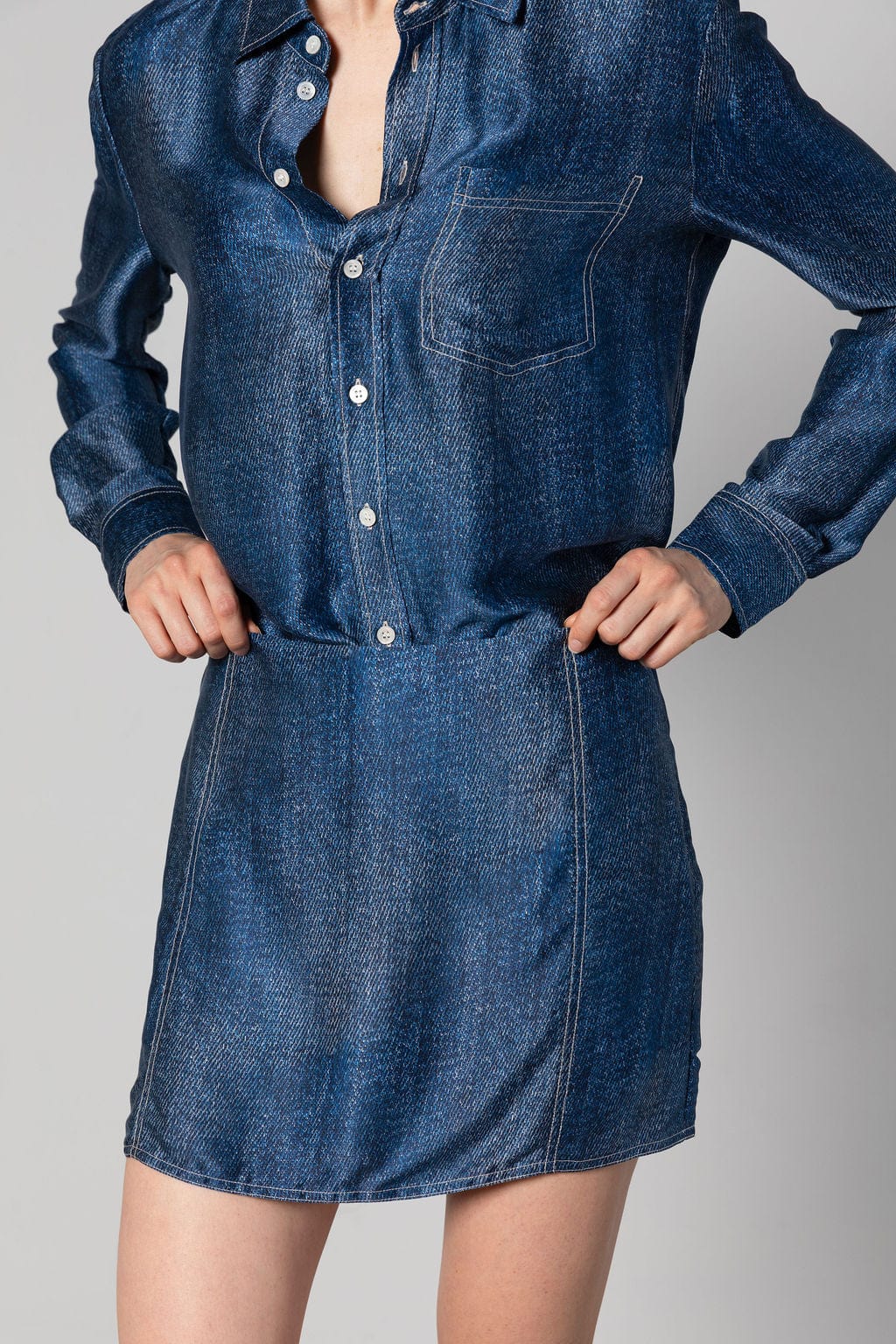 Anaphe Skirts Dark Denim Print / XXS Denim Print Silk Mini Skirt - Dark Denim Wash