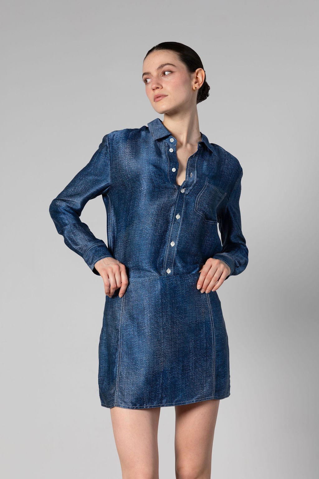 Anaphe Skirts Denim Print Silk Mini Skirt - Dark Denim Wash