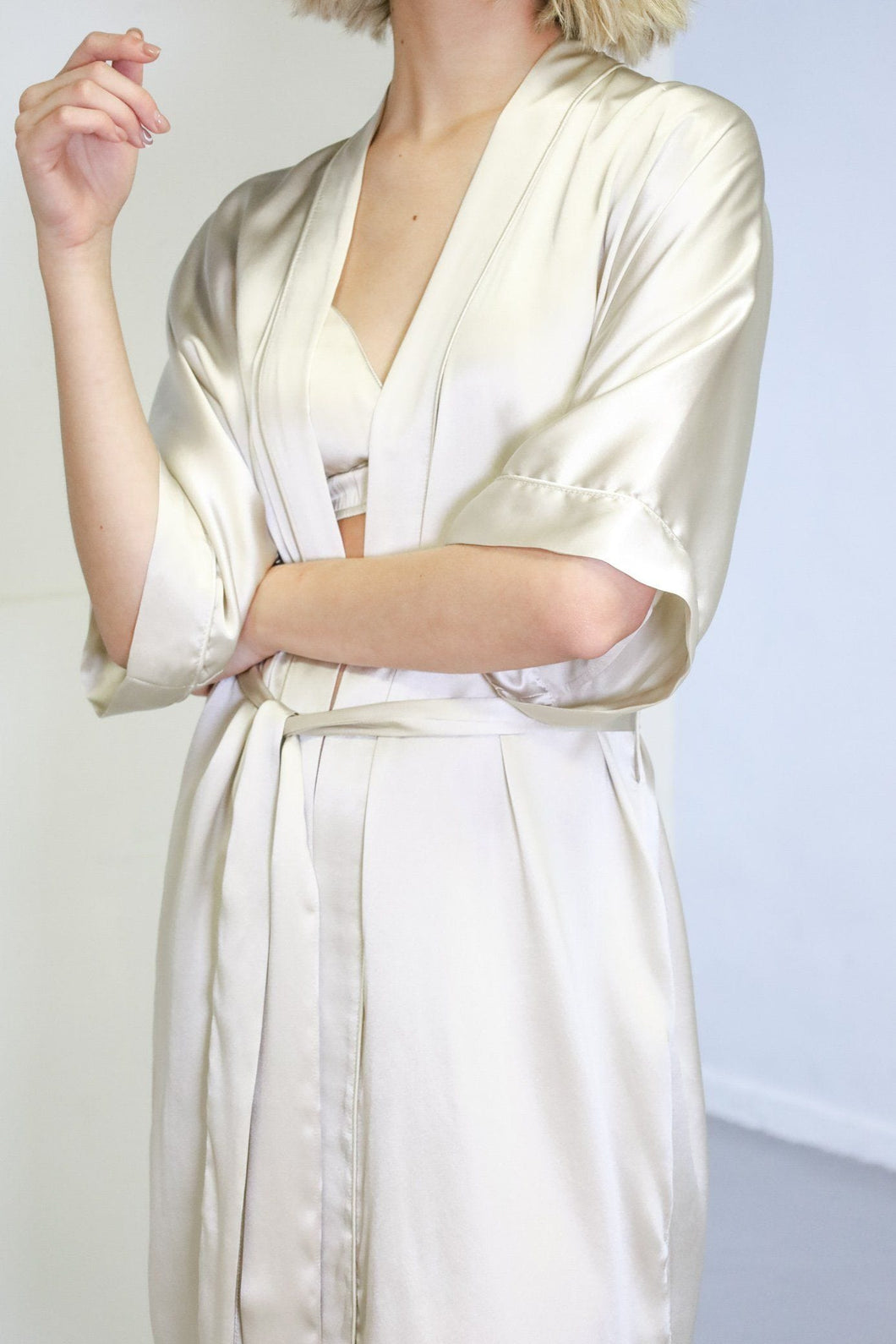 Anaphe Sleepwear & Loungewear S/M Silk Yukata Robe by Anaphe Champagne