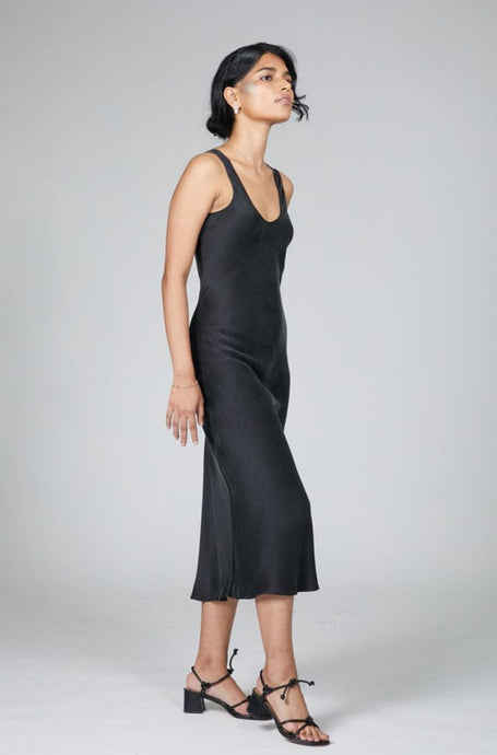 Anaphe Thick Strap Dress (bra friendly) Muse Scoop Silk Slip Dress - Classic Black