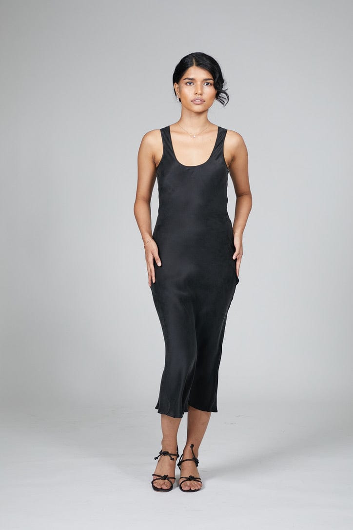 Anaphe Thick Strap Dress (bra friendly) Muse Scoop Silk Slip Dress - Classic Black